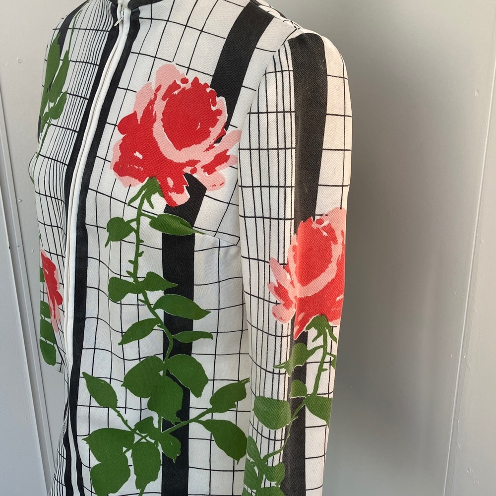 Vintage 60s 70s Vera Oversized Floral Rose Print Statement Half Zip Shirt - Picture 5 of 11
